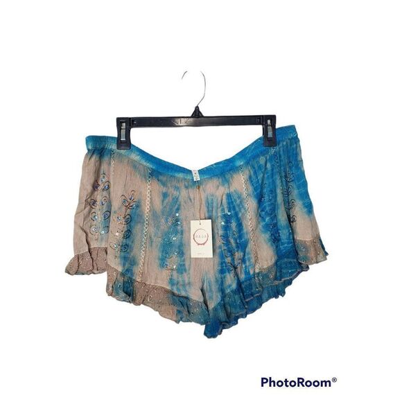 Raga Sweet Devotion Tie Dye Loose Fit Ruffle Embroidered Sequin Boho Shorts - Picture 3 of 11